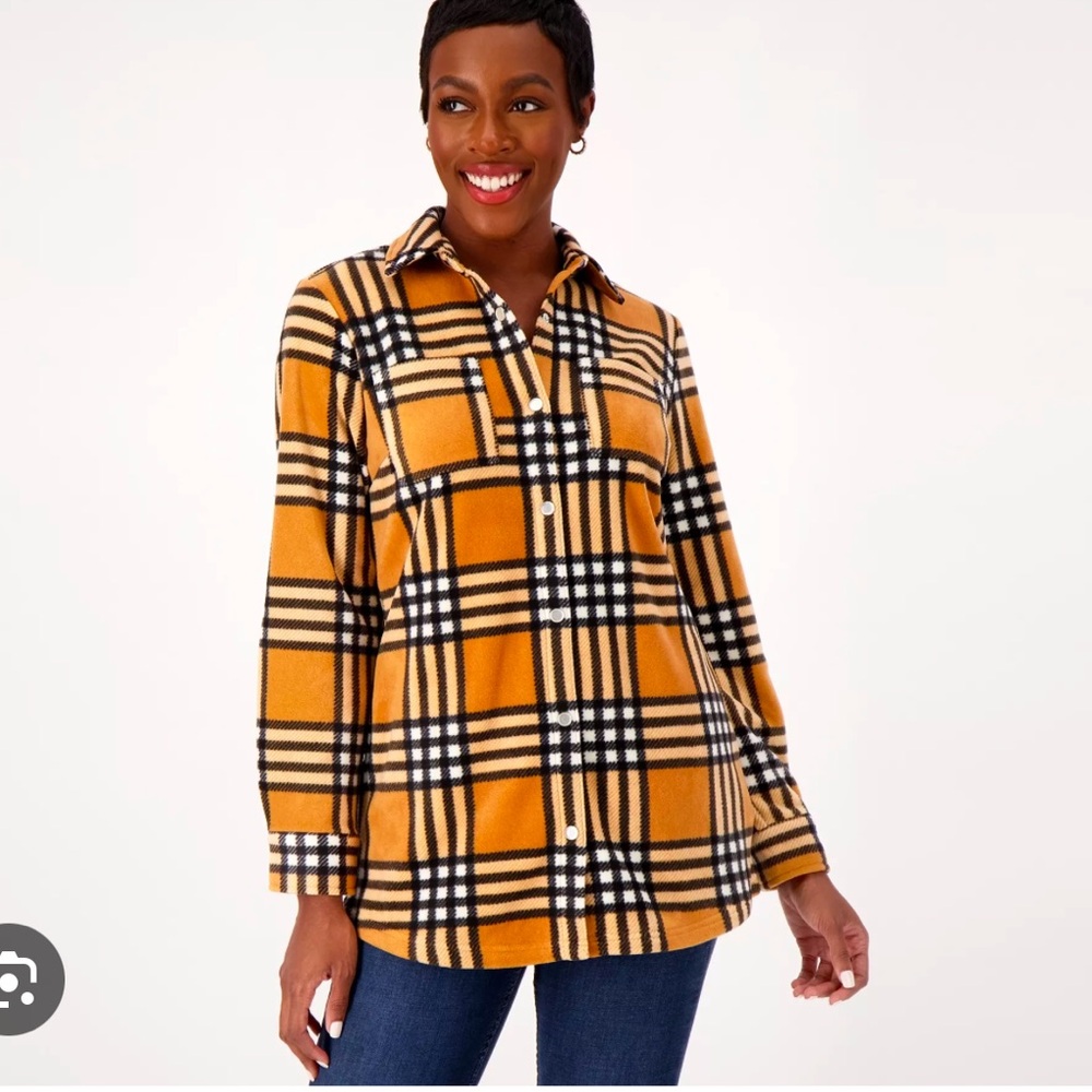Denim&Co plaid fleece shacket